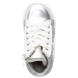 Laarsjes met zilveren glitters, veters en rits 