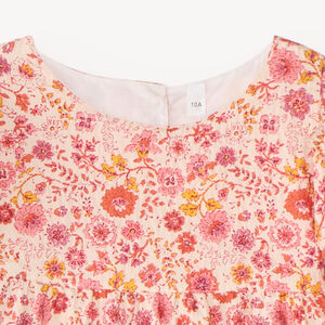 Meisjesjurk met driedelige mouwen en bloemenprint 