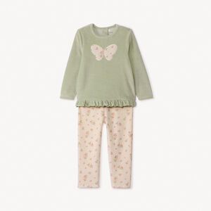 Pyjama 2-delig in fluweel voor babymeisje met afwerking volgens leeftijd 
