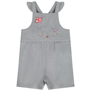 Korte salopette met mini-ruitjes en borduren voor baby meisje 