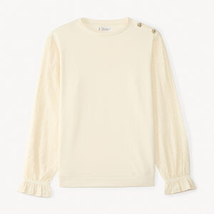 Fijn gebreide sweat met 2-in-1 effect, eenkleurig voor dames. 