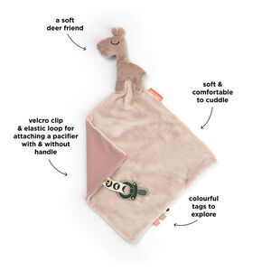 Couverture Doudou plat & attache sucette Raffi Rose 28x28cm 