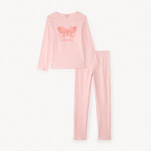 Set pyjama 2-delig effen met roze vlinderprint voor meisjes 