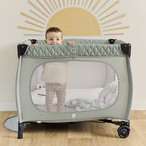 Vouwbaar Quilty speelbox met net en groene wieltjes 