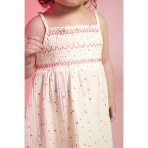 Robe à bretelles en gaze de coton imprimé fleurs pour bébé fille 