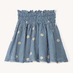 Jupe fille vichy smockée et broderie fleurie 
