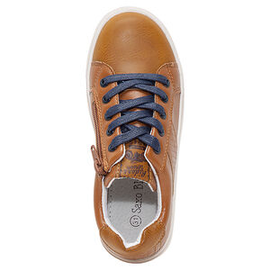 Baskets basses effet cuir camel à lacets et zip 