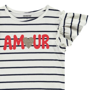 T-shirt manches coures marinière avec print pour fille  