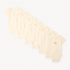 Set van 7 korte mouwen rompers met ontbijtdruk voor meisjes. 