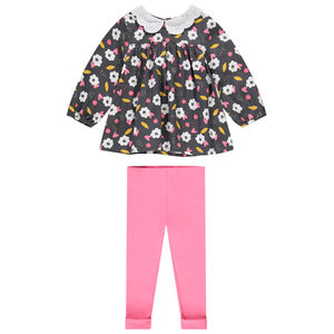 Ensemble tunique imprimé fleurs + caleçon uni pour bébé fille 
