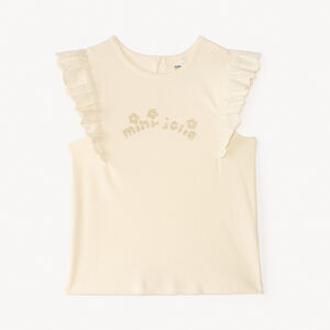 T-shirt met korte mouwen met ruches en glinsterende fantasiedruk voor babymeisjes 