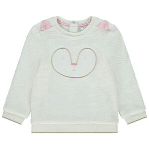 Sweat en sherpa avec broderie et oreilles ludiques pour bébé fille 