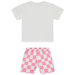 Set t-shirt met korte mouwen fantasie + short in damier meisjes 