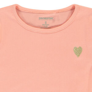 Korte mouwen geribd T-shirt met geborduurd hart meisjes 