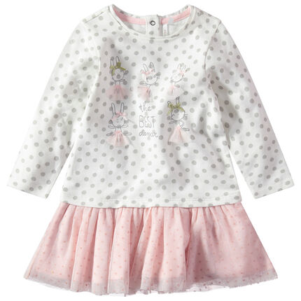 Jurk Met Lange Mouwen Met 2 In 1 Effect Stippen En Voering Met