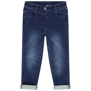 Jeans met een used effect en achterzakken in kattenvorm voor meisjes. 