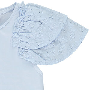 T-shirt manches courtes brodées et volantées fille 