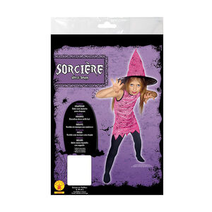 Heksenkostuum maat L, mouwloze roze jurk met spinnenwebprint van Rubie