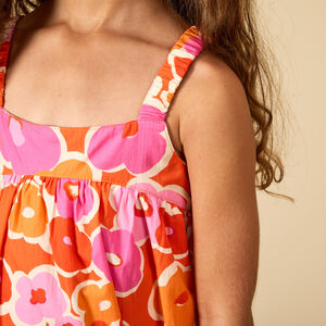 Robe à bretelles élastiquées imprimé fleurs plates pour fille 