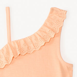 Asymmetrische schoudertop met Engelse borduursels voor meisjes 