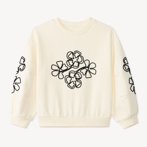 Sweat fille en molleton avec fleurs en cording 