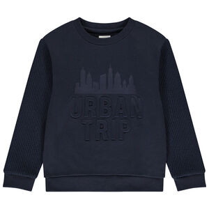 Sweat bi-matière avec texte en relief garçon 