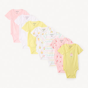 Set van 7 korte mouwen bodys met snoepmotieven voor meisjesbaby's (met verschillende openingen afhankelijk van de leeftijd) 