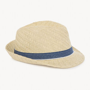 Trilby hoed van stro met band voor babyjongen 