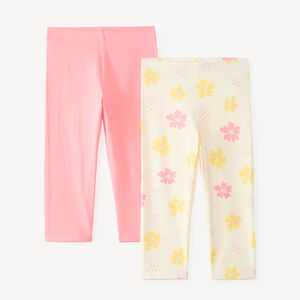 Set van 2 leggings in uni jersey en fantasieprints voor meisjes 