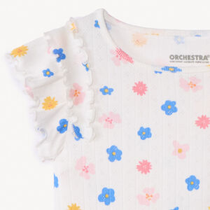 T-shirt met korte mouwen in geribbelde pointelle, met bloemenprint, voor meisjes 