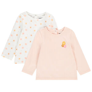 Set van 2 bedrukte T-shirts met lange mouwen, voor babymeisjes 