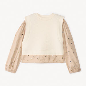 Langarmige blouse met stippen, 2-in-1 effect voor meisjes 