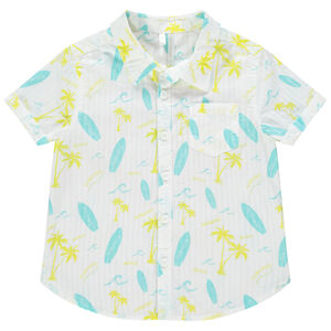 Chemise manches courtes à planches et palmiers printés 
