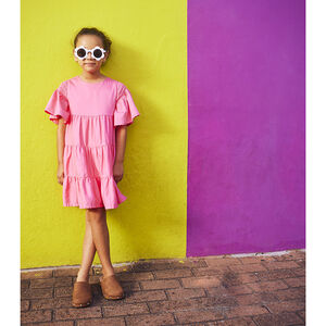 Effen jurk met korte ruches mouwen voor meisjes 