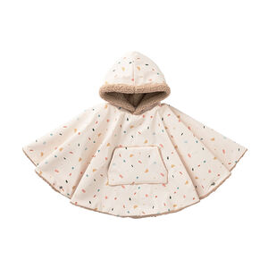Poncho ciré à capuche doublé sherpa terrazzo/beige 