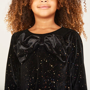 T-shirt manches longues à nœud en velours pailleté fille 
