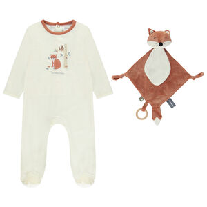 Pyjama in fluweel met knuffel vos en verschillende openingen naar leeftijd 