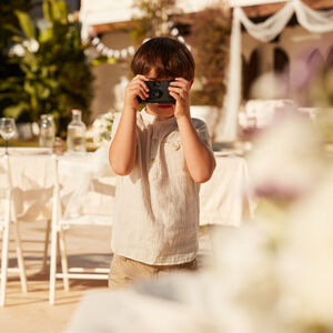 Korte mouw blouse met mao-kraag van gaas voor jongens 