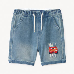 Jeans bermuda met Flash McQueen Cars Disney borduurwerk voor baby-jongen 