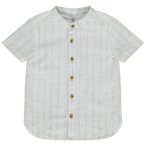 Gestreepte babyjongenshemd met korte mouwen en mao kraag 