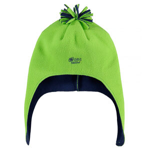 Bonnet péruvien en micropolaire avec pompon et logo devant 