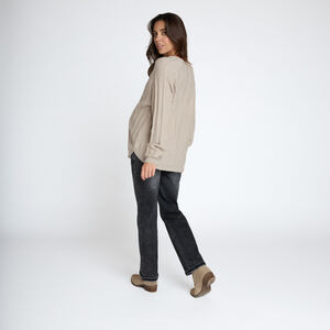 Pull manches longues uni en tricot torsade pour femme 