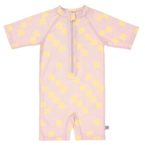 Badpak met korte mouwen M62/68 (3-6 maanden) Checkerboard Pale Pink/Yellow 