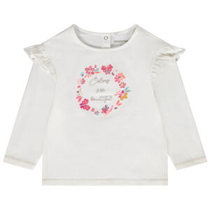 T-shirt manches longues volantées et broderie pour bébé fille 