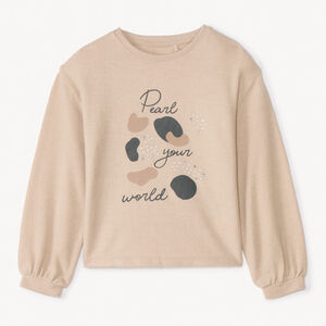 Oversized meisjes T-shirt met lange mouwen en strass. 