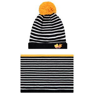 Muts- en nekwarmerset in met sherpa gevoerd tricot. 