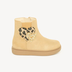 Bottines voor babymeisjes met rits en elastiek met een luipaardprint hartmotief. 