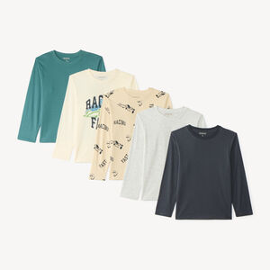 Set van 5 jongens shirts met lange mouwen met een fantasieprint 