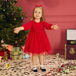 Robe de fête manches longues en tulle pailleté pour bébé fille 