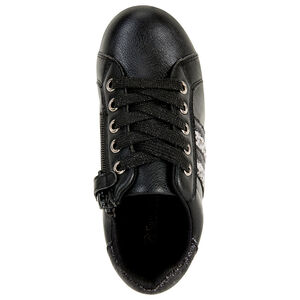 Sneakers in zwart met leder effect en pailletten voor meisjes 